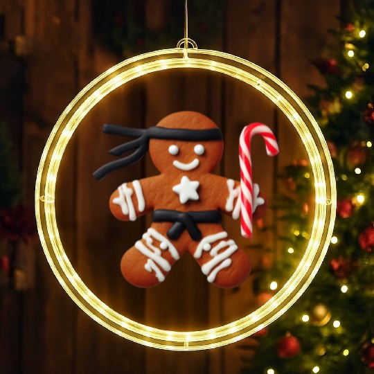 Funny Ninja Gingerbread Man Cookie Candy Cane LED Christmas Window Lights