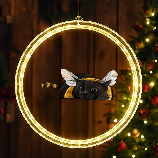 Fuzzy Little Bumblebee Kitty LED Christmas Window Lights