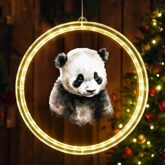 Cute Panda Bear Watercolor Painting Portrait LED Christmas Window Lights