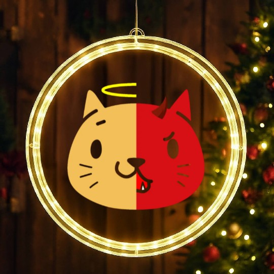 Two Face Cat Angel And Devil LED Christmas Window Lights
