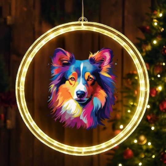 Watercolor Colorful Shetland Sheepdog LED Christmas Window Lights