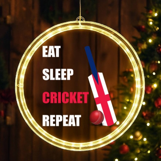 Eat Sleep Cricket Repeat England Flag Cricket Bat LED Christmas Window Lights