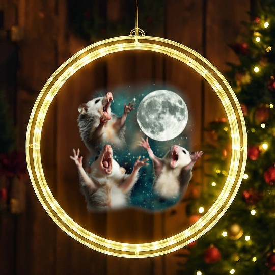 Three Possum Moon 3 Opossum Funny Weird Cursed Mem LED Christmas Window Lights