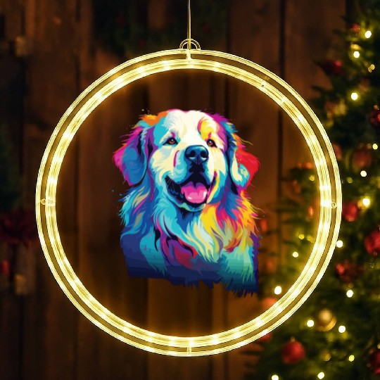 Watercolor Colorful Great Pyrenees LED Christmas Window Lights