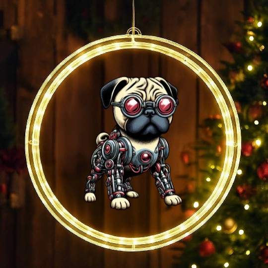 Dog Pug Robot Cyborg Mechanical LED Christmas Window Lights