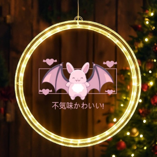 Kawaii Bat Creepy Cute Animal Japanese Kanji Paste LED Christmas Window Lights