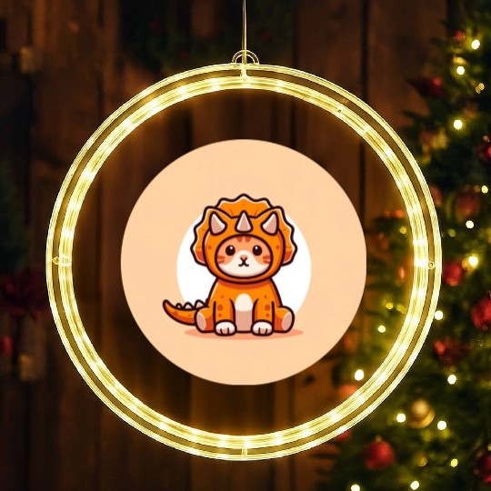 Cat in Stegosaurus Costume LED Christmas Window Lights