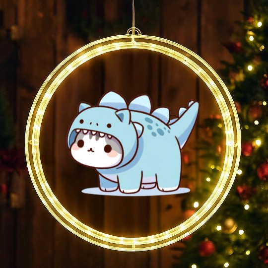 Cat in Stegosaurus Costume LED Christmas Window Lights