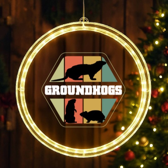 Groundhogs Silhouette Retro Vintage Groundhog Day LED Christmas Window Lights