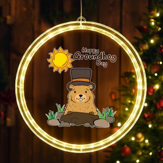 Happy Groundhog Day Animal Groundhog Spirit Rodent LED Christmas Window Lights