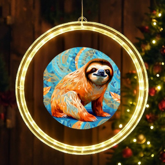 Mosaic Mandala Sloth LED Christmas Window Lights