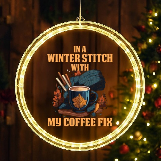 In a winter stitch with coffee fix LED Christmas Window Lights