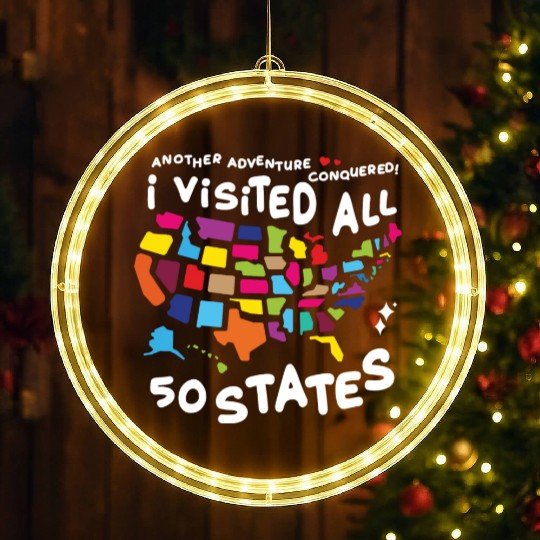 Visit All 50 States USA 50 States Travel Challenge LED Christmas Window Lights