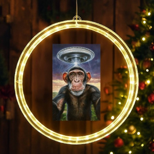 FUNNY SELFIE MONKEY WITH ALIEN LED Christmas Window Lights
