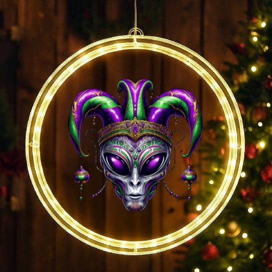 Mardi Gras alien with a fool's hat LED Christmas Window Lights