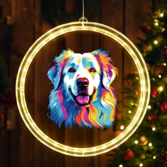 Watercolor Colorful Great Pyrenees LED Christmas Window Lights