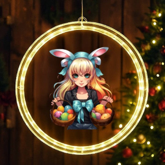 Easter Day Anime Girl Bunny Ear Easter Egg Hunt LED Christmas Window Lights