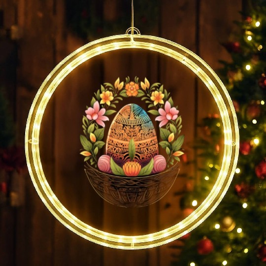 Easter Day Easter Egg Basket Mandala Art Egg Hunt LED Christmas Window Lights