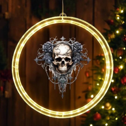 Gothic Art Print with Skull and Roses LED Christmas Window Lights