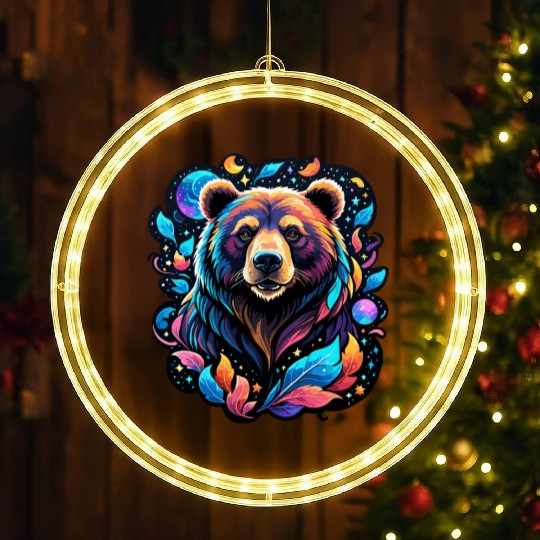 Mystical Galaxy Bear - Celestial Wilderness Art LED Christmas Window Lights