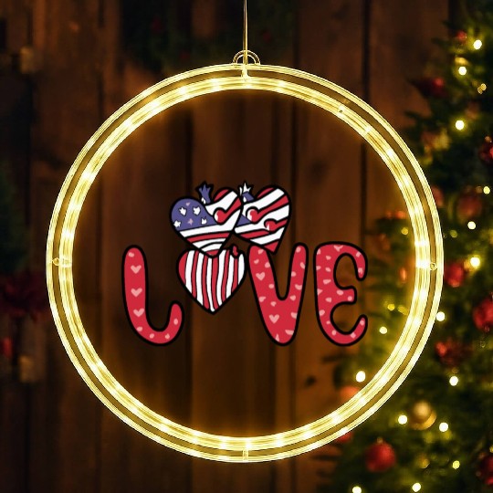 Flag Patriotic Lover Red Hearts US American LED Christmas Window Lights