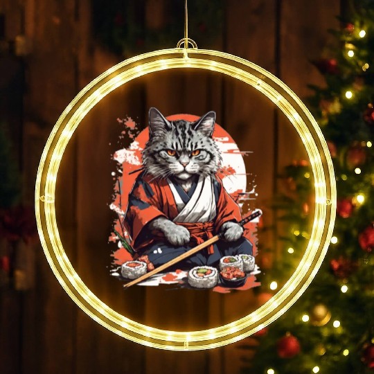 Cat Samurai Sushi LED Christmas Window Lights