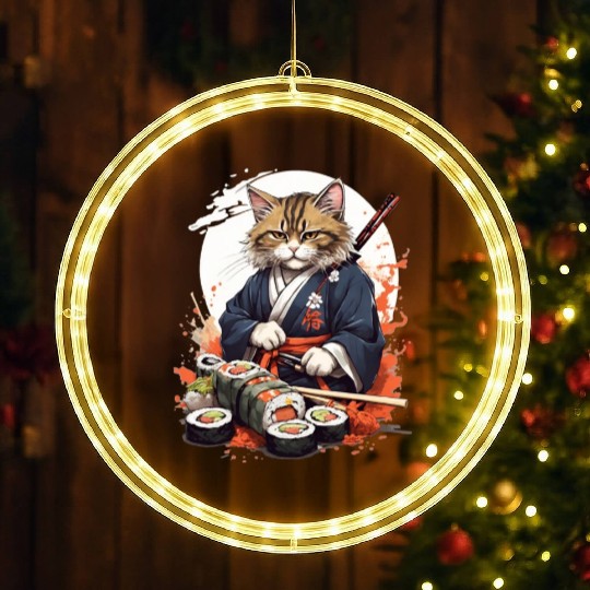 Cat Samurai Sushi LED Christmas Window Lights