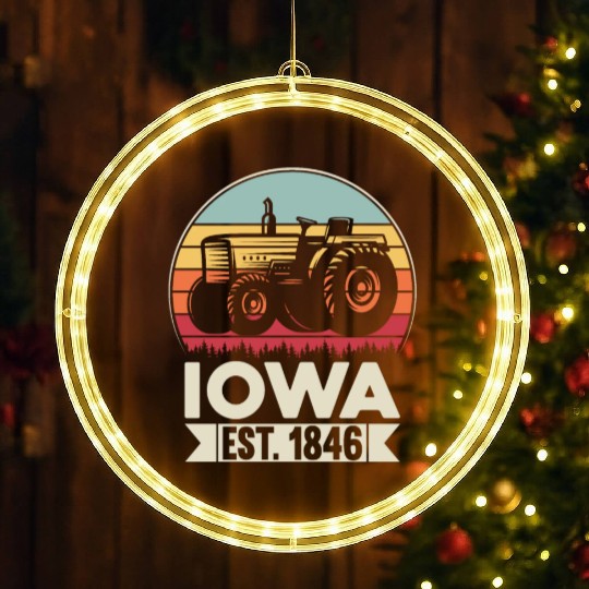 Iowa Vintage Tractor Farmer Gifts LED Christmas Window Lights
