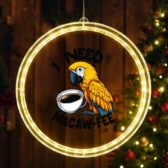 Gold Macaw Macaw-Fee Coffee Lover LED Christmas Window Lights