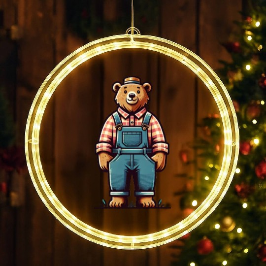Cute Bear Farmer LED Christmas Window Lights