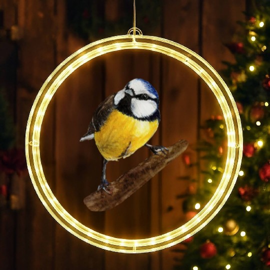 Blue tit titmouse hand painted watercolor. LED Christmas Window Lights