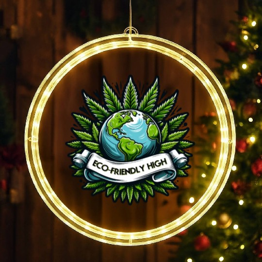 "Eco-Friendly High": Earth & Cannabis Unity LED Christmas Window Lights