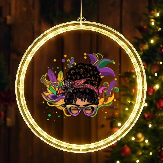 Afro Messy Bun Beads Festival Parade Mardi Gras LED Christmas Window Lights