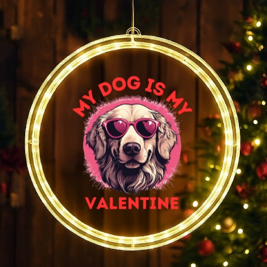 My Dog is my Valentine's Day 2024 Golden Retriever LED Christmas Window Lights