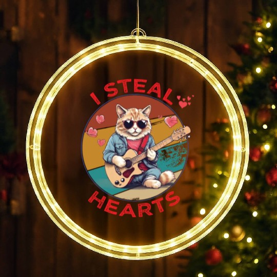 Cat Musician with Sunglasses LED Christmas Window Lights