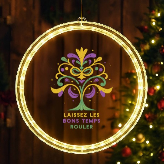 Laissez Les Bons Temps Rouler Mardi Gras Tree LED Christmas Window Lights