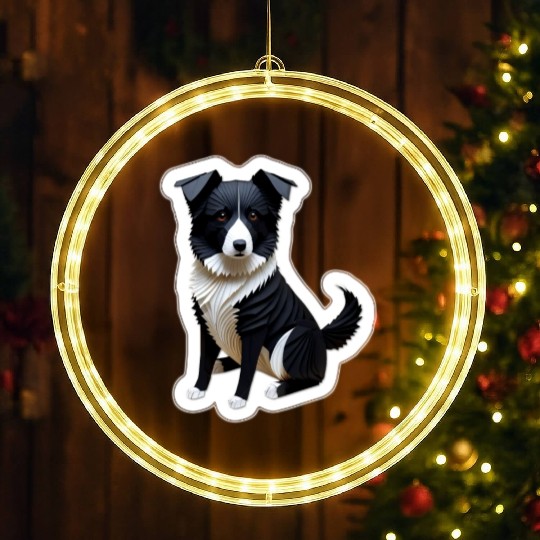 Origami Border Collie LED Christmas Window Lights