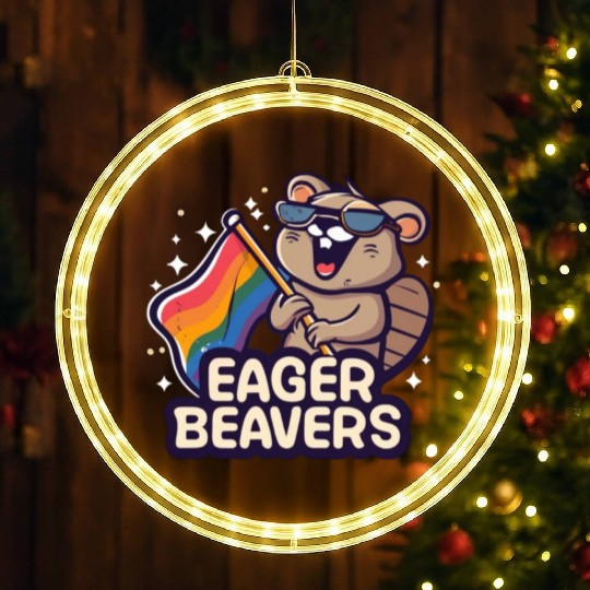 Eager Beavers with Pride LGBT Flag LED Christmas Window Lights