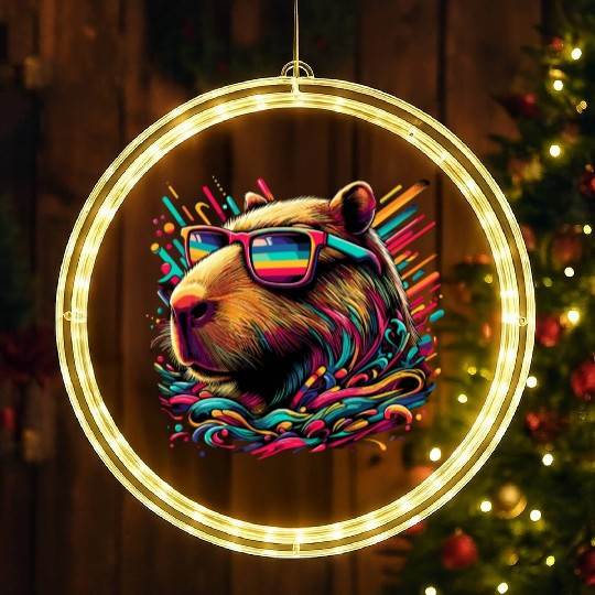 Neon Capybara With Sunglasses LED Christmas Window Lights