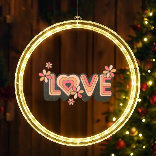 1960s Retro Hippie Floral Love Design LED Christmas Window Lights