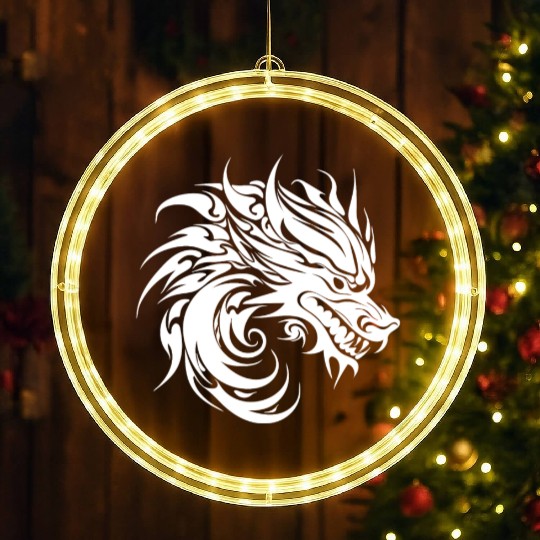 Roaring Chinese Dragon In Tattoo Style LED Christmas Window Lights