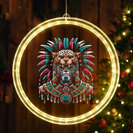 Aztec Jaguar Warrior Aztec Culture Indigenous LED Christmas Window Lights