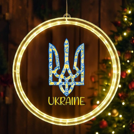 Ukraine trident in Ukrainian flag colors LED Christmas Window Lights