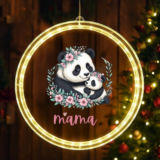 Panda Lover I Mama Panda And Cub Mother's Day LED Christmas Window Lights