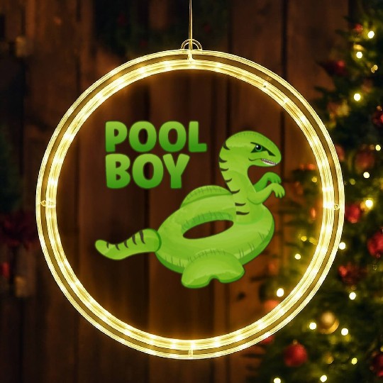 Pool Boy Dinosaur Floatie Swimming Pool LED Christmas Window Lights