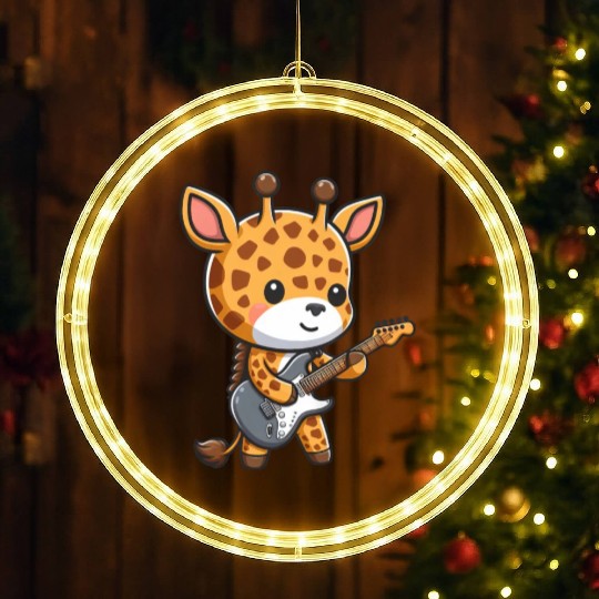 Cute giraffe musician plays guitar LED Christmas Window Lights