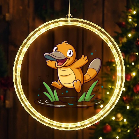 Whimsical Platypus Frolicking in a Pond LED Christmas Window Lights
