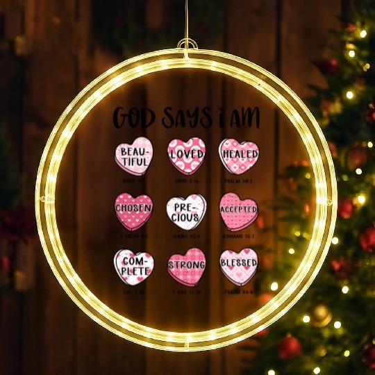 God Says I Am Valentine Candy Hearts LED Christmas Window Lights
