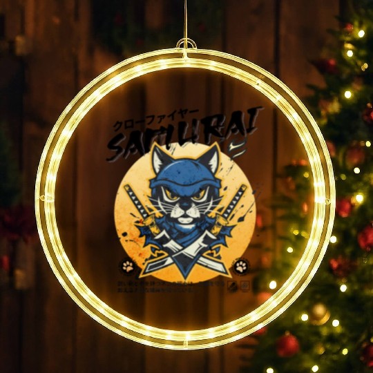 Samurai Cat, Ninja Cat, Cat Assassin, Warrior Cat LED Christmas Window Lights