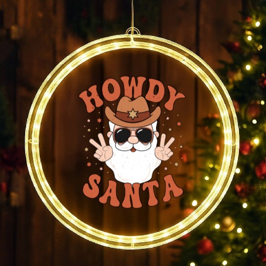 Howdy Santa Peace Christmas Western Cowboy Claus LED Christmas Window Lights